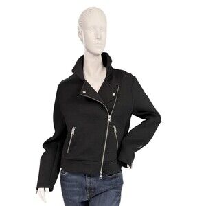 AllSaints Lucy Biker Black Jacket in Neoprene Size $350 Women's Large